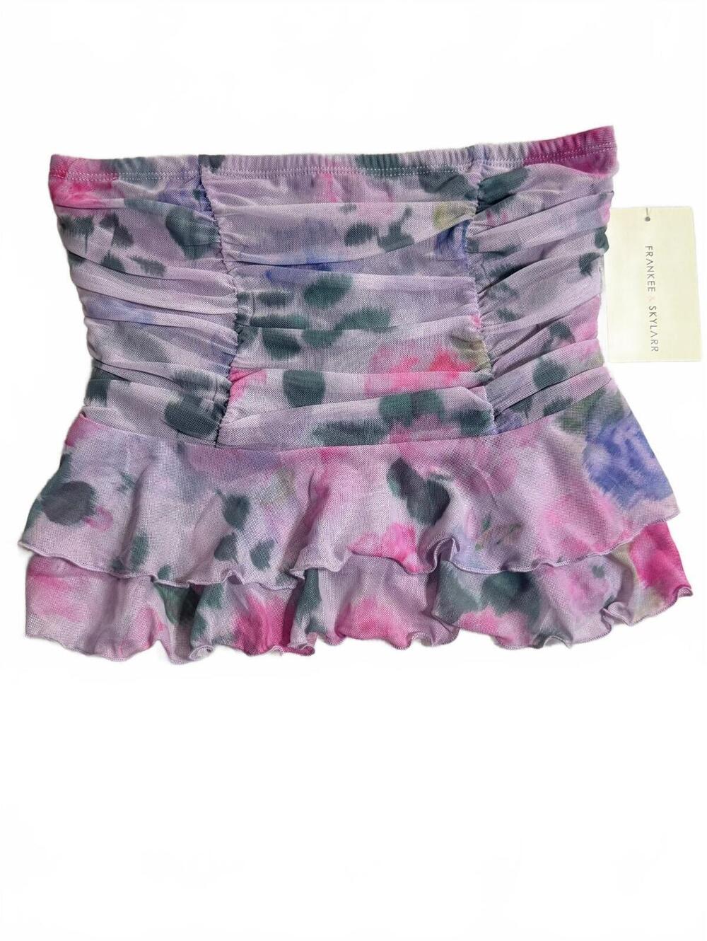NWT Frankee & Skylarr Floral Ruched Mesh Tube Top S Y2K Coquette Strapless Crop